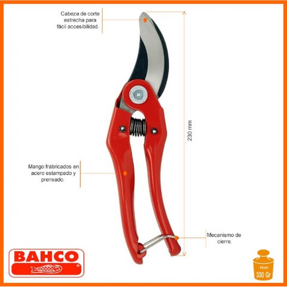 Bahco P121-20-F 8-Inch Bypass Hand Pruner - Professional Gardening Secateurs With Wire Lock