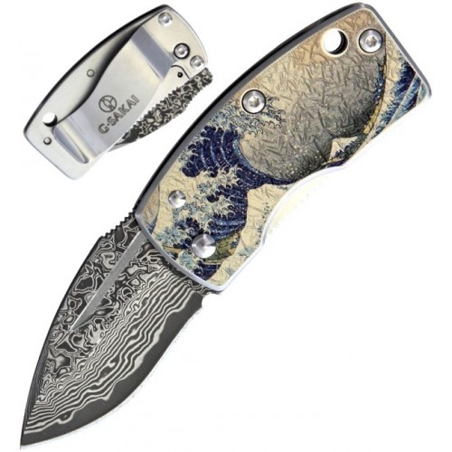 G. Sakai Money Clip Blue Wave Damasco gs11606 G. Sakai Money Clip Blue Wave Damasco gs11606