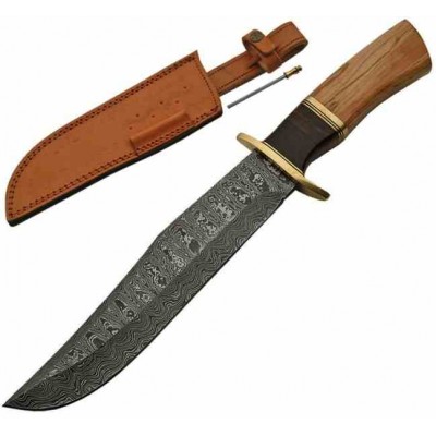 Olive Wood Damascus Bowie dm1132