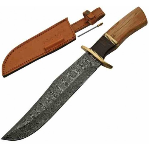 Olive Wood Damascus Bowie dm1132