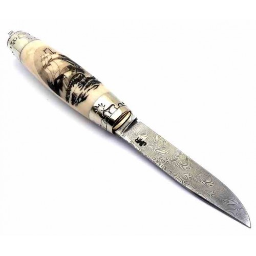 J.M. Remaud Barrel GM 120 Damascus Ivory Scrimshaw Boat