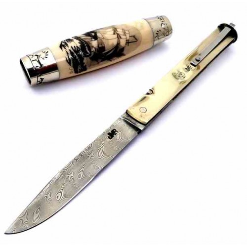 J.M. Remaud Barrel GM 120 Damascus Ivory Scrimshaw Boat