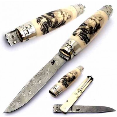 J.M. Remaud Barril GM 120 Damasco Marfil Scrimshaw Barco J.M. Remaud Barril GM 120 Damasco Marfil Scrimshaw Barco