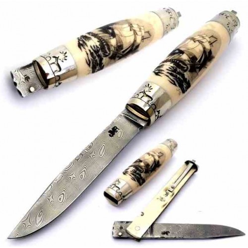 J.M. Remaud Barrel GM 120 Damascus Ivory Scrimshaw Boat