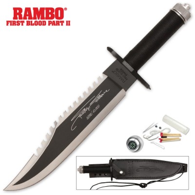 Cuchillo Rambo II First Blood en acero al carbono 1060 con kit de  supervivencia