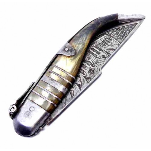 Antique Engraved Estaje Pocket Knife Souvenir from Burgos