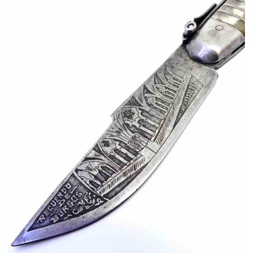 Antique Engraved Estaje Pocket Knife Souvenir from Burgos