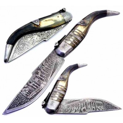 Antique Engraved Estaje Pocket Knife Souvenir from Burgos Antique Engraved Estaje Pocket Knife Souvenir from Burgos