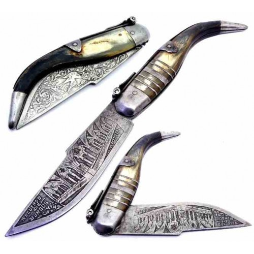 Antique Engraved Estaje Pocket Knife Souvenir from Burgos