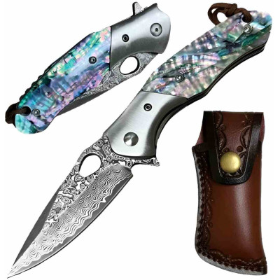 ElitEdge Linerlock Damascus Abalone EE10B009AB