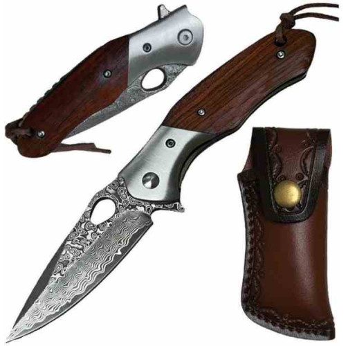 ElitEdge Linerlock Damascus Wood EE10B009WD